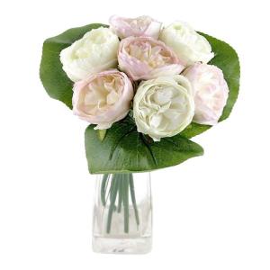 Peony Pioenrozen, boeket met 7 bloemen, 3 bladen, verschillende kleuren -
