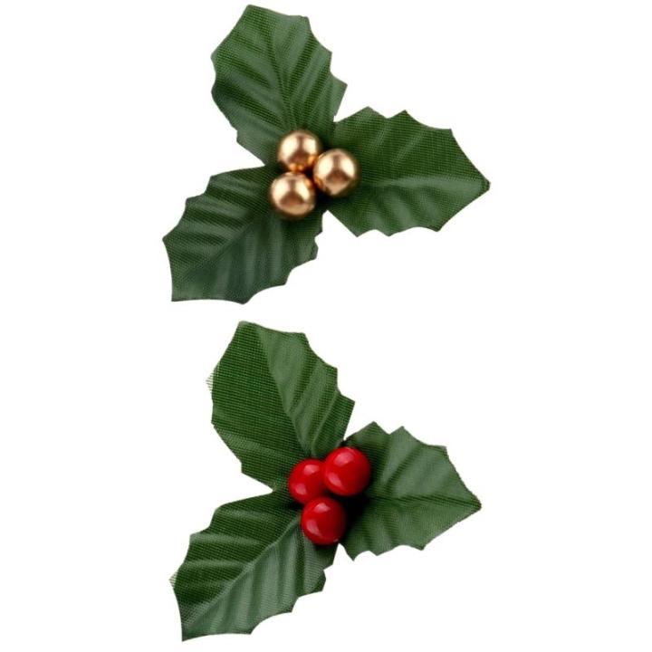 50pcs rote Weihnachtsverzierung Set Mini Faux Holly & Beeren Dekorationen DIY Weihnachtsblumen Dekor mit Drahthalterung für schwimmende Kerzen Vase Holiday Dekor, Weihnachtsschmuc