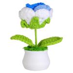 Kunstbloem roos gehaakte bloemen potplant, mini gebreide bloempot, kleine handgemaakte gehaakte bloem voor thuiskantoor tafeldecoratie, cadeau voor haar Valentijnsdag (1, wit blauw