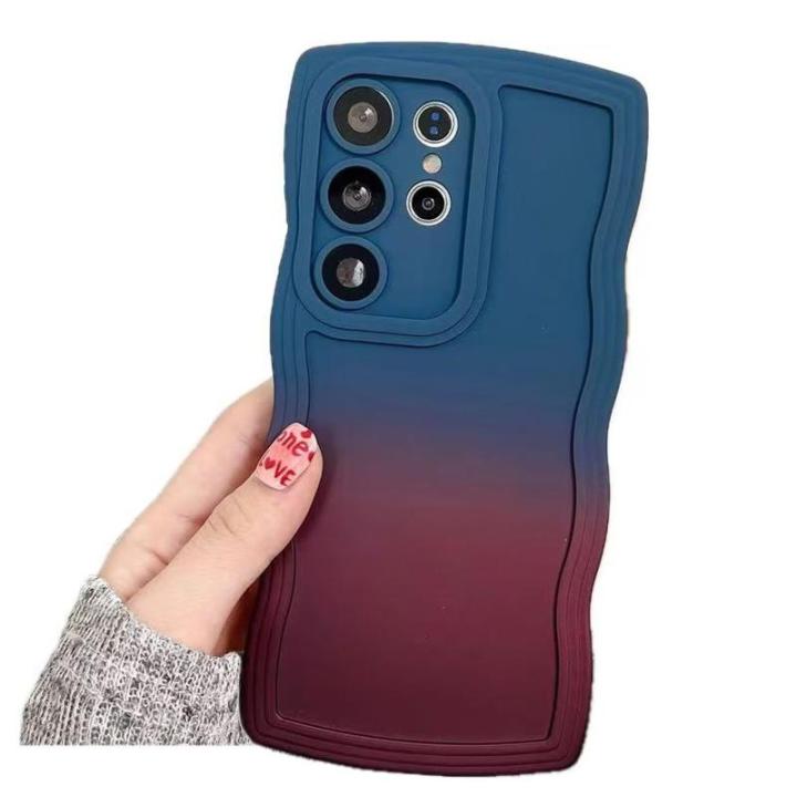 Miagon Gradient esthetische golfhoes voor Samsung Galaxy S23 Ultra, schattige golven, telefoonhoes voor dames en meisjes, krullend frame, design, siliconen TPU bumper beschermhoes