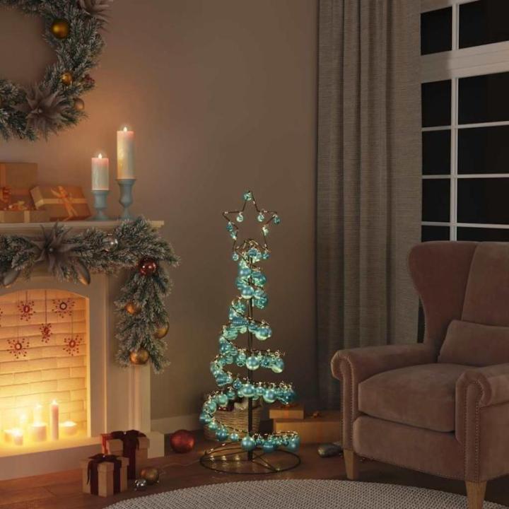 Kerstboom kegelvorm met ballen 80 leds warm wit 120 cm