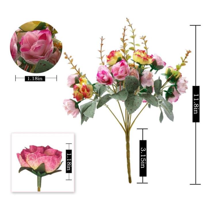 21 kunstzijden rozen, 2 bundels , decoratieve kleine boeketten , kunstboeket, realistisch plastic boeket voor huis, feest, taartdecoratie