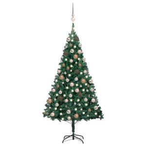 Kunstkerstboom met verlichting en ballen, dennenboom, kerstboom, decoratieve boom, kunstboom, kerstdecoratie, kerstdecoratie, kerstsfeer, kerstdecoraties, groen, 150 cm