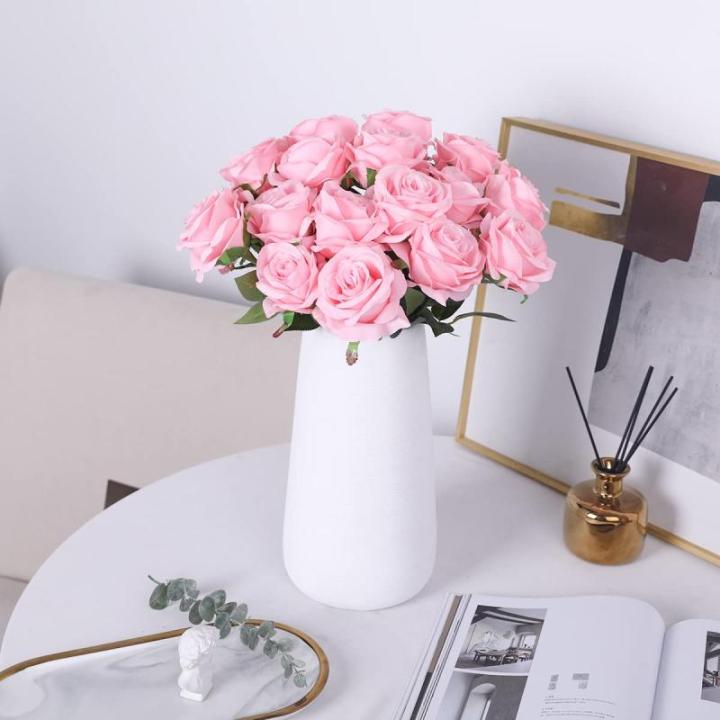 10 stuks rozen kunstzijden bloemen boeket thuis kantoor bruiloftsarrangementen (lichtroze)