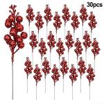 30 glitzernde künstliche Glitzer-Beerenstiel-Ornamente, Weihnachtsbaum-Plektren, glitzernde Zweige für Weihnachtsbaumdekoration, DIY, Basteln, Dekoration, Heimdekoration (rot)