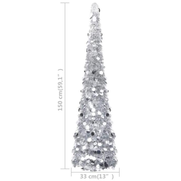 Künstlicher Pop-Up-Weihnachtsbaum Künstlicher Weihnachtsbaum Christbaum Tannenbaum Kunstbaum Weihnachten für Weihnachtsdeko Silber 150 cm PET