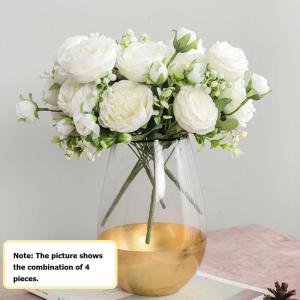 Kunstrose Strauß weiß Rose künstlich Blumen Hochzeit Kernstück Kunstblumen weiß 5 groß Blütenköpfe & 4 kleine Blütenknospen, Persische Rosen Künstliche Rose Hochzeitsstra