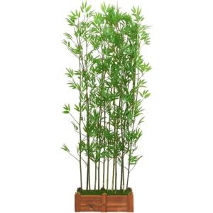 Bamboe Bladeren DIY Decor Scherm met Houten Basis 1,5 m Hoge Faux Potplant voor Restaurant Kantoor Natuurlijk Groen Ontwerp Eenvoudige Montage Indoor Outdoor Decoratie 60x18x18.5cm