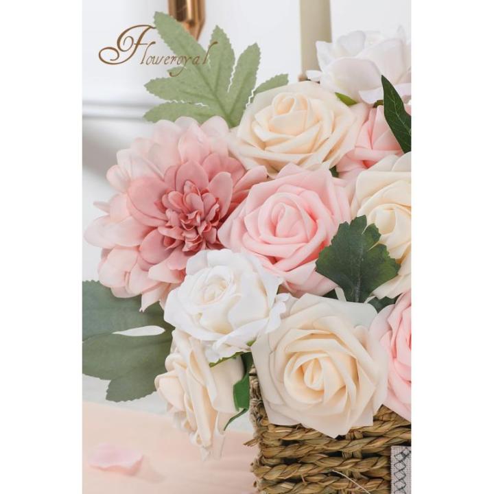 Künstliche rosa Blumen Fake Rose Blumen Dahlie mit Stielen für DIY Hochzeit Brautsträuße, Babyparty, Blumenarrangement, Tischaufsätze, Heimdekorationen.