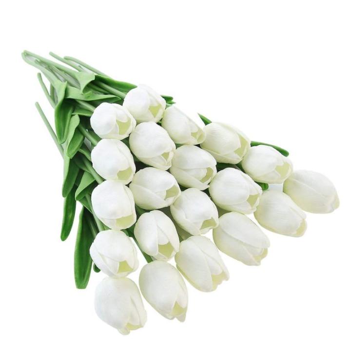 20 stuks PU Real Touch Latex Kunstmatige tulpen neptulpen bloemen boeketten bloemenarrangement voor huis kamer bruiloftsboeket middenstuk, wit