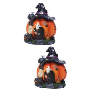 2 STK 115000 Kürbis- -dekor Spukhaus Nachtlichter Desktop-kürbisdekorationen Led-kürbislampen Kürbis-Ornamente Gartenkürbisstatue Mini Led-dekor Schreibtisch Lieferungen Harz