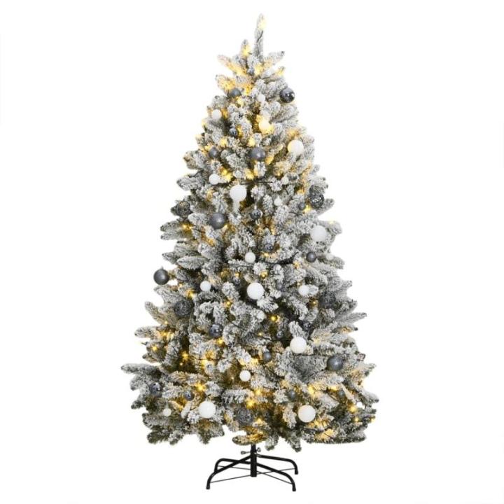 Künstlicher Weihnachtsbaum, Tannenbaum, Christbaum mit Metallständer, Weihnachtsdeko Kunstbaum, 300 LEDs & Kugeln 210 cm