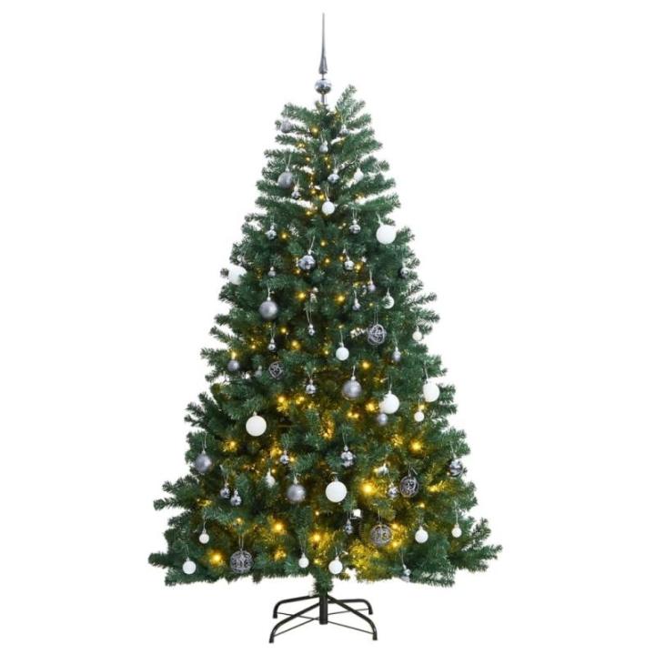 Weihnachtsbaum, Klappbar Christbaum mit 300 LEDs Kugeln Ständer, Beleuchtet Tannenbaum Kunstbaum mit 8 Beleuchtungsmodi, Weihnachtsdeko Dekobaum, 210cm