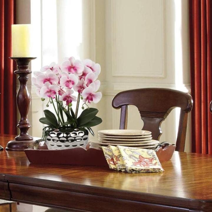 Kunstplant orchideeën kunstbloemen kunstbloemen als echt met echte bloemen in keramische pot tafeldecoratie vensterbank decoratie, hoogte 44 cm, roze