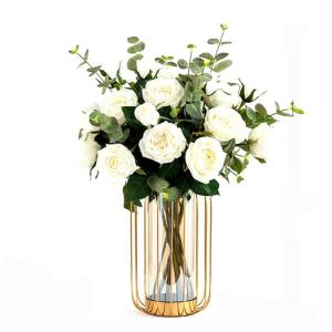 Kunstblumen Künstliche Blumen mit Vase, Tischpflanzen, Kunstseidenrose, künstliche Pflanzen, Arrangement, Innendekoration, Leichter Luxus für jeden Anlass