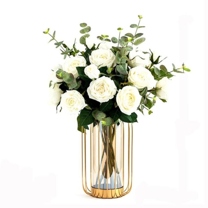 Kunstblumen Künstliche Blumen mit Vase, Tischpflanzen, Kunstseidenrose, künstliche Pflanzen, Arrangement, Innendekoration, Leichter Luxus für jeden Anlass