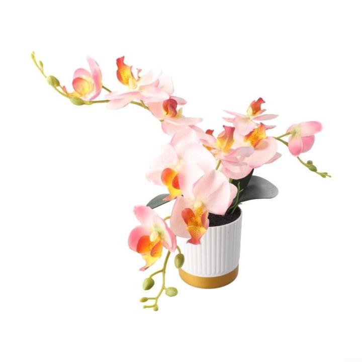 Künstliche Blume, Phalaenopsis-Bonsai-Dekoration, künstliche Orchidee, lebensechte künstliche Blume, Display in Weißgold-Topf (Rosa)