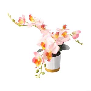 Künstliche Blume, Phalaenopsis-Bonsai-Dekoration, künstliche Orchidee, lebensechte künstliche Blume, Display in Weißgold-Topf (Rosa)