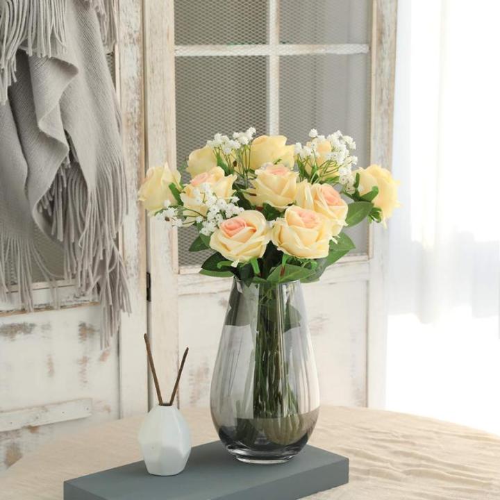 10 stuks zijden kunstrozen bloemen bruidsboeket (champagne)