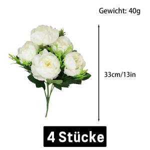 Kunstbloemen, kunstmatige pioenrozen van pioenrozen voor bruiloft, thuis, kantoor, feest, raamdecoratie, tafeldecoratie, doe-het-zelf, bloemstukken, wit 0801