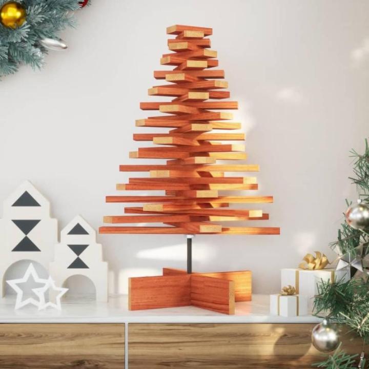 Kerstboom, dennenboom hout om te versieren, kerstboom houten boom DIY kerstdecoratie decoratieve boom kerstdecoratie, wasbruin 80 cm massief hout grenen