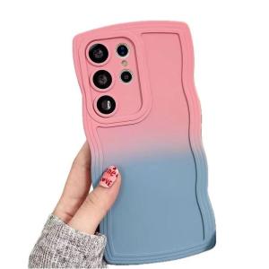 Miagon Gradient esthetische golfhoes voor Samsung Galaxy S22 Ultra, schattige golven, telefoonhoes voor dames en meisjes, krullend frame, design, siliconen TPU bumper beschermhoes