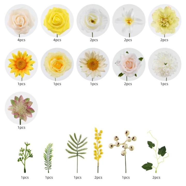 Künstliche Blumen Combo gelbe Blumen Mix Seidenblumen gefälschte Rosen mit Stielen für DIY Hochzeit Brautsträuße, Babyparty, Blumenarrangement, Tischdekoration, Heimdekoration