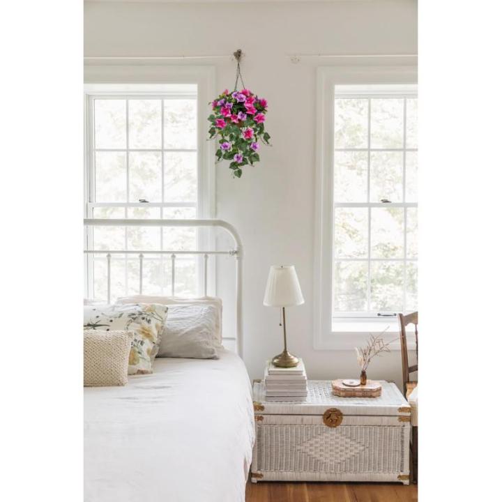 Kunstblumen Wie Echt Morning Glory Hängende Pflanzen Künstliche Blumen mit Hängeampel, Höhe 70 cm, Zimmerpflanze Busch Dekopflanze Grünpflanze