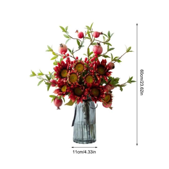 Kunstblumen Lebendige rote Granatapfel-Kunstblumen – Glas, Schaumstoff und Seide, Elegante Dekoration für Esstische, Wohnzimmer, Hochzeiten für jeden Anlass