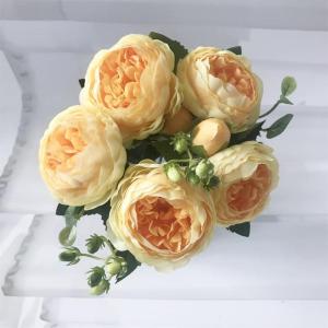 Rose Pink Silk Peony Bloemen Boeket 5 Grote Hoofd en 4 Knoppen Nep Bloemen voor Thuis Bruiloft Decoratie Indoor (D,6 * 30cm)