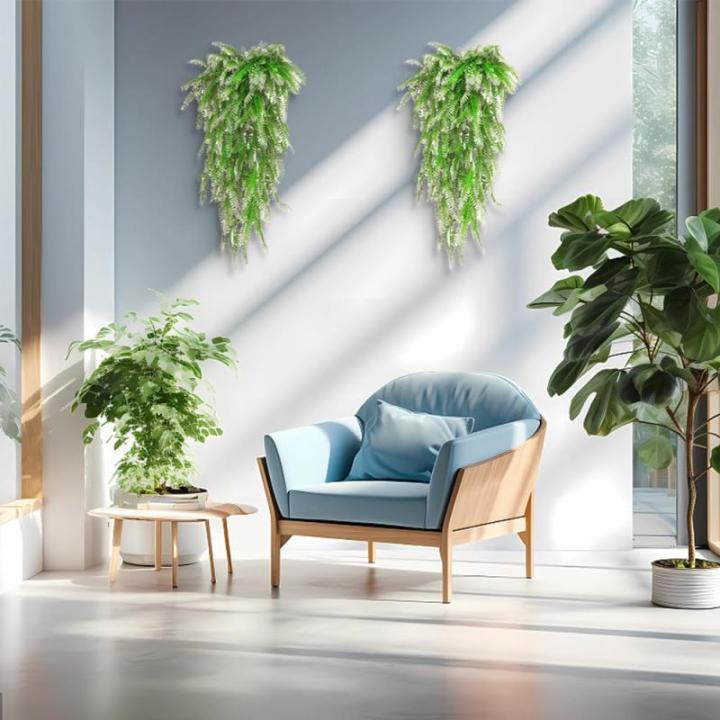 2 stuks 80 cm nepplanten kunstmatige hangende planten kunstmatige wijnstokken nepvarens Perzische rotan plastic planten voor muur indoor manden decoratie, wit