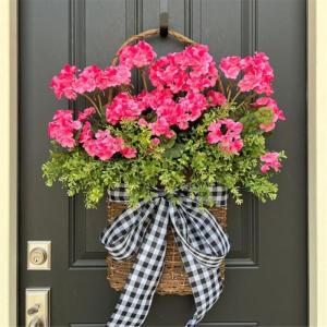 Frühlingskranz für die Haustür, Qualität und schöne künstliche Blumenkörbe mit Band