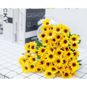 Kunstblumen Sonnenblumen-Dekor Gelbe gefälschte Sonnenblume in Vase, Stängel aus Seide, Tischdekoration, Hochzeitsdekoration (Glasvase), Höhe: 30 cm für jeden Anlass