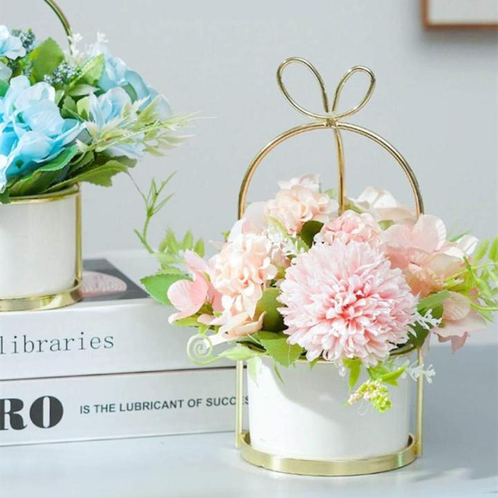 Nep Pioen Zijde Hortensia Bloem met Vaas Bloemdecor Arrangementen voor Bruiloft Decoratie Tafel Centerpieces (Roze met Vaas Set)