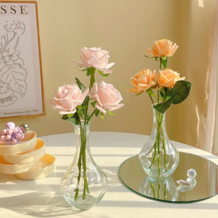 Kunstblumen Künstliche Rosenblumen, mit in Einer durchsichtigen Vase, Faux echter Hauch von Rosenstrauß, Blumenarrangement, Festival-Dekoration, 5 Farben für jeden Anlass