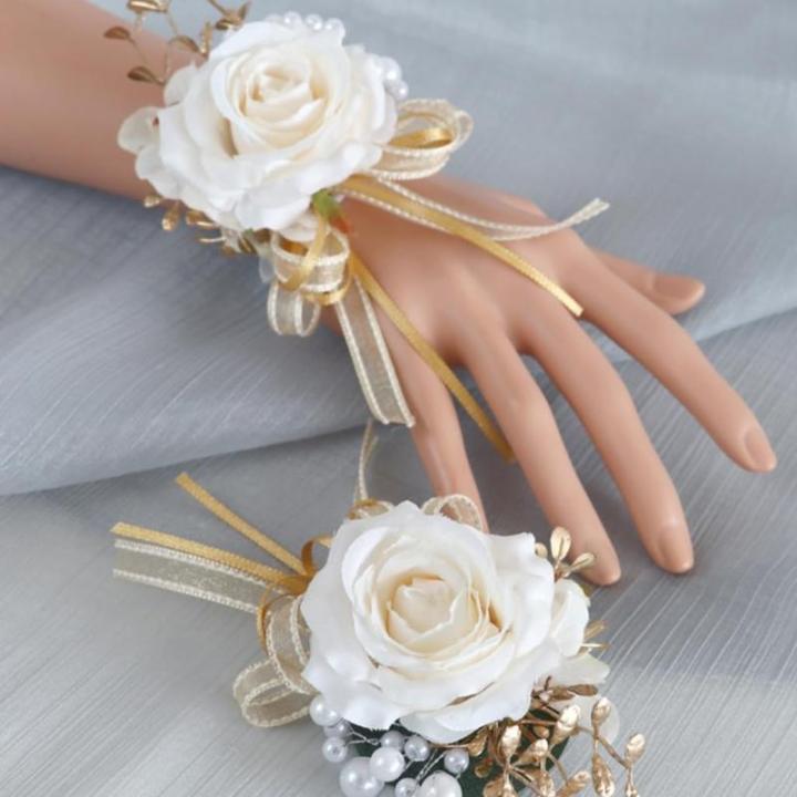 Stück Elegante Boutonniere/Armbänder mit Kunstrosen, stilvolle Accessoires für Brautpartys, Elegante Verzierungen für die Hochzeit