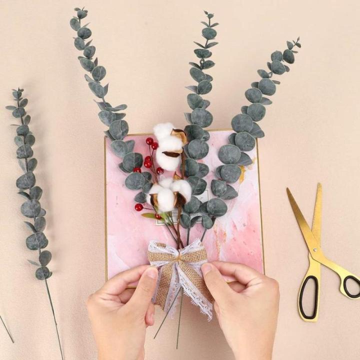 Künstliche 20 Stück Eukalyptus Stiele,Pflanzen Innenbereich Eukalyptusblätter Grün Dekoration für Blumenstrauß Tafelaufsatz Blumenarrangement