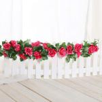 guirlande met kunstrozen, 2 stuks, 220 cm, hangende bloemen van zijde voor outdoor, indoor, bruiloft, badkamer en wanddecoratie (roze/rood)