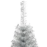 Halve kunstkerstboom met standaard, kerstboom, dennenboom, decoratieve boom, kunstboom, kerstdecoratie, zilver, 240 x 125 cm