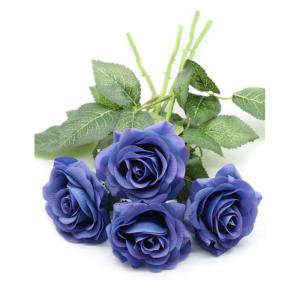 Derbway 4 stuks kunstrozen, zijden bloem, enkele steel valse roos echte aanraking bloemenboeket voor feest, bruiloft, thuis, hoteldecor (blauw)