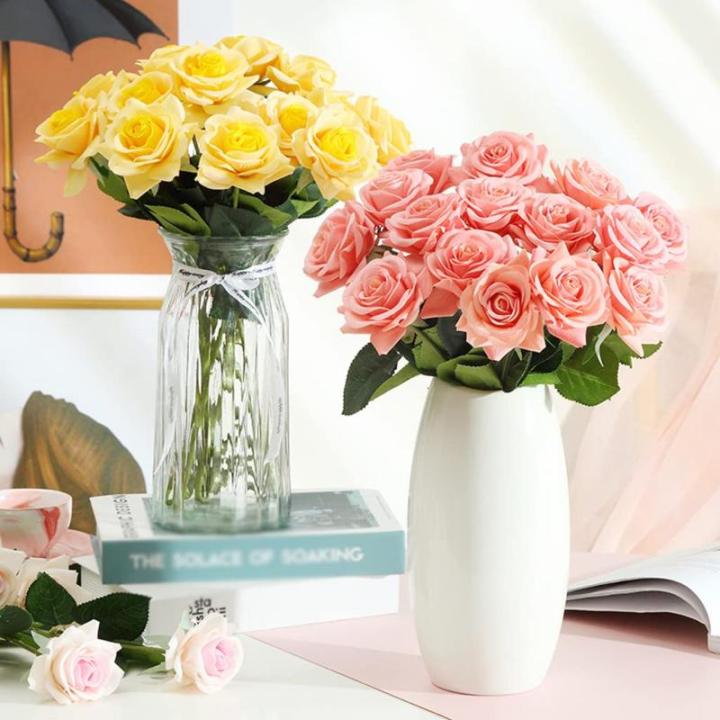 Kunstblumen Künstliche Blumen mit Glasvase Kunstseidenrose Gefälschte Pflanzen in Töpfen, Simulationsblumen-Tischdekorationszubehör für jeden Anlass