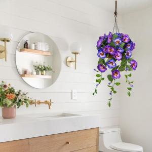 Pansy Kunstbloemen als echte viooltjes, hangende planten, kunstbloemen, Pansy met hanglamp, hoogte 70 cm, kamerplant, struik, decoratieve plant, groene plant