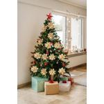 15 Stuks 14 CM Kerst Kunstkerstster Bloemen Glitter met Clips Stengels Kerstboom Ornamenten voor Krans Feest Bruiloft Nieuwjaar Decoratie (Goud)