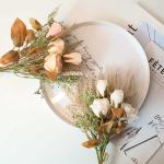 2 stuks , zijden bloemen, roos en tarweaaraars, bloemstukken, kunststof decoratie, planten, boeket, bruid, bruiloftsboeket, tuin, kantoor, kamerdecoratie, tafel-middenstukken (wit)