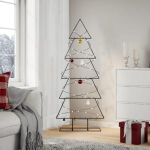 Metalen kerstboom voor decoraties, dennenboom, decoratie, kerstboom, dennenboom, metalen boom, kerstdecoraties, kerstdecoratie, binnen en buiten, zwart, 150 cm