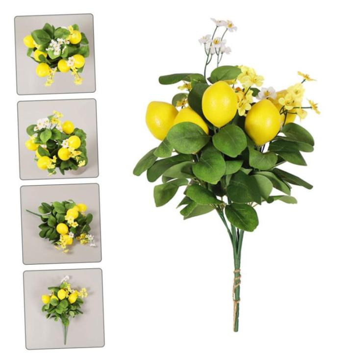 3st Zitronenstrauß Girlandenblatt Selber Machen Künstliche Zitronen Künstliche Bonsai-Pflanze Dekorativer Zitronenzweig Grüne Girlande Künstlicher Pflanzenstamm Schaum Yellow