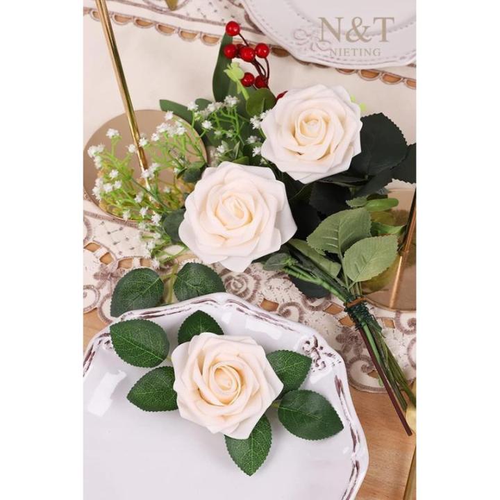 Kunstbloemen, 50 stuks, kunstbloemen, schuimrozen voor doe-het-zelf bruiloft, bruidsboeket, baby, douche, feest, taart, wanddecoratie, crème