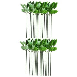 40 STK Rosenstiel künstlich Blumenstiele aus Papier Rosenblütenstiel Fake Fake Kunstblätter Artificial sztuczne kwiaty Bouquet simulierte Blumenstiele DIY Basteldraht Draht.