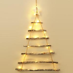 Houten ladder, dennenboom, houten boom, kerstdecoratie met kleine ledlichtjes, adventskalender, ophanging, verlichte houten ladder, kerstboom voor woondecoratie