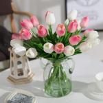 20 stuks PU Real Touch Latex Kunstmatige tulpen neptulpen bloemen boeketten bloemenarrangement voor huis kamer bruiloftsboeket middenstuk, roze